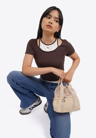 Double Layer Short Sleeve Crop Top