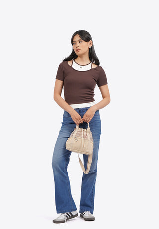 Double Layer Short Sleeve Crop Top