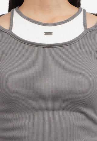 Double Layer Short Sleeve Crop Top