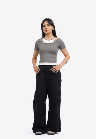 Double Layer Short Sleeve Crop Top