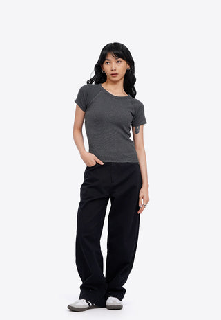 Short Sleeve Raglan Crop Rib Top