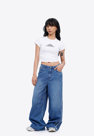 Side Ruched Graphic Crop T-Shirt