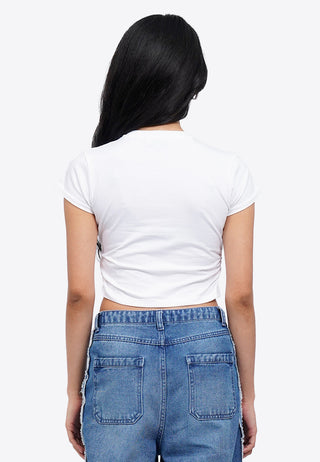 Side Ruched Graphic Crop T-Shirt