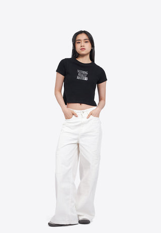 Waffle Knit Printed Crop Tee