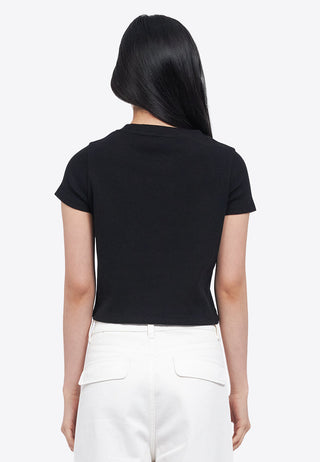 Waffle Knit Printed Crop Tee