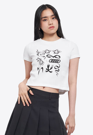 Waffle Knit Printed Crop Tee