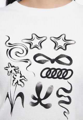 Waffle Knit Printed Crop Tee