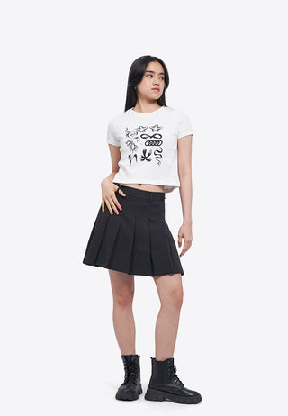 Waffle Knit Printed Crop Tee