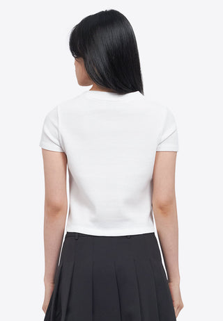 Waffle Knit Printed Crop Tee