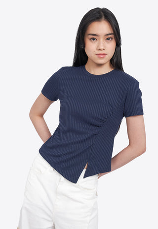Asymmetric Ruched Rib Top
