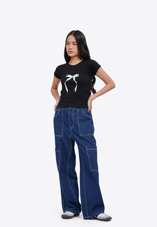 Side Gathered Graphic Crop Top