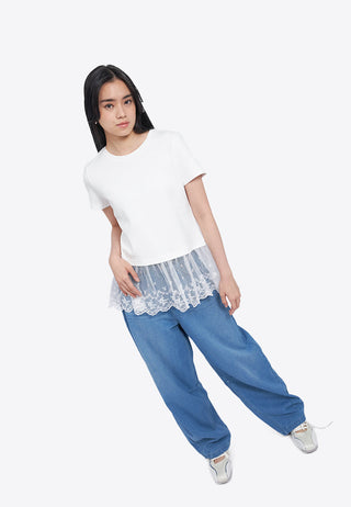 Short Sleeve Top with Lace Details