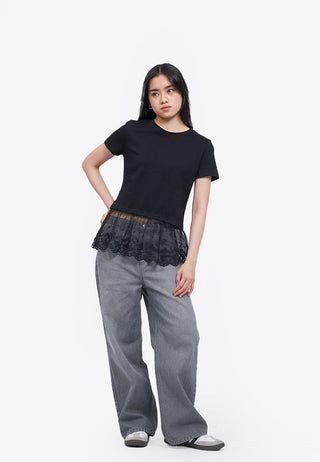 Short Sleeve Top with Lace Details