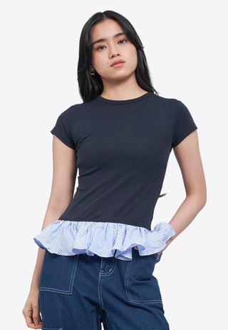 Short Sleeve Top with Contrast Frill
