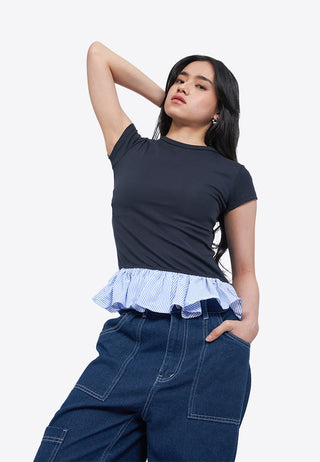 Short Sleeve Top with Contrast Frill