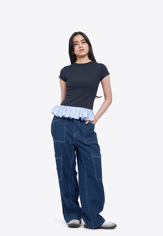 Short Sleeve Top with Contrast Frill