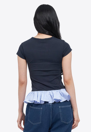 Short Sleeve Top with Contrast Frill