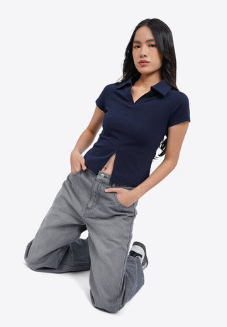 Zipped Short Sleeve Polo Top