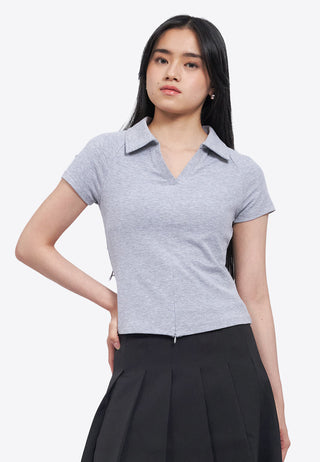 Zipped Short Sleeve Polo Top