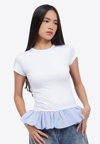 Short Sleeve Top with Contrast Frill