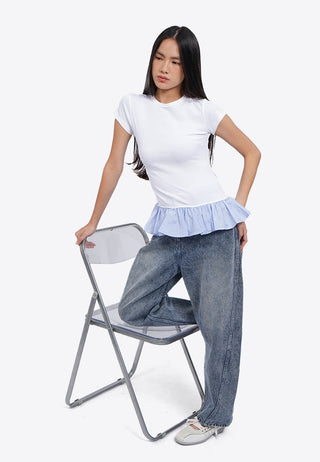 Short Sleeve Top with Contrast Frill