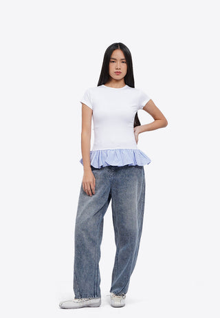 Short Sleeve Top with Contrast Frill