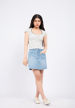 Ruched Detail Short Sleeve Rib Top