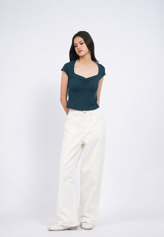 Ruched Detail Short Sleeve Rib Top