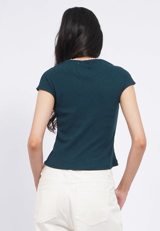 Ruched Detail Short Sleeve Rib Top