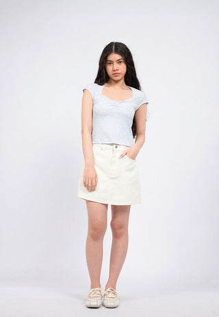 Ruched Detail Short Sleeve Rib Top