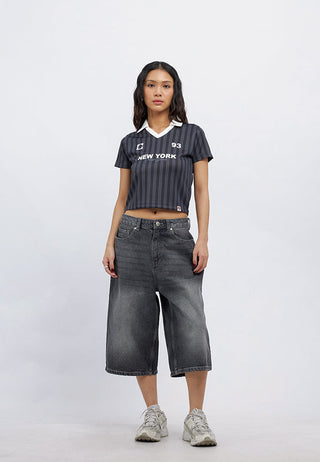 Collared V-Neck Crop Jersey