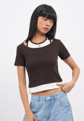 Double Layer Fitted  Crop T-Shirt