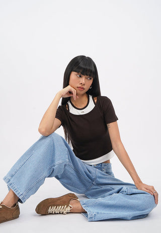 Double Layer Fitted  Crop T-Shirt
