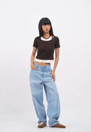 Double Layer Fitted  Crop T-Shirt
