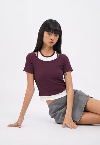 Double Layer Fitted  Crop T-Shirt