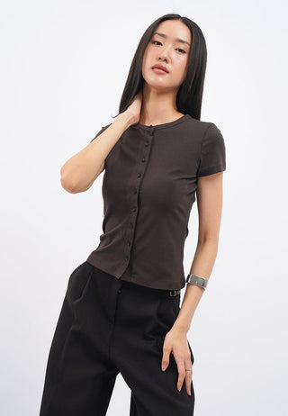 Fitted Button Up Short Sleeve Top
