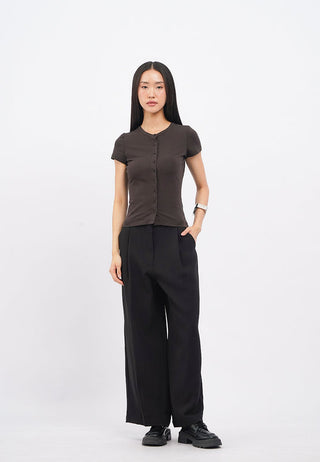 Fitted Button Up Short Sleeve Top