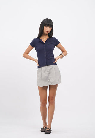 Fitted Button Up Short Sleeve Top