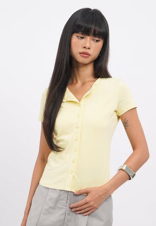 Fitted Button Up Short Sleeve Top