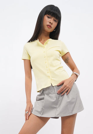 Fitted Button Up Short Sleeve Top