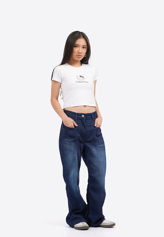 Hello Kitty Fitted Striped T-Shirt Off White