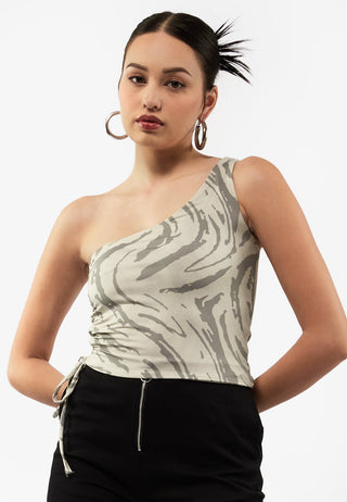 Printed One Shoulder Crop Top