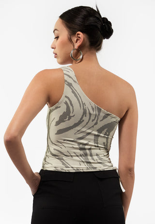 Printed One Shoulder Crop Top