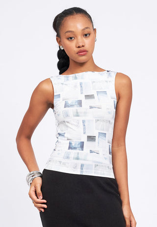 Printed Boat Neck Sleeveless Top