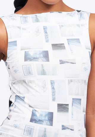 Printed Boat Neck Sleeveless Top