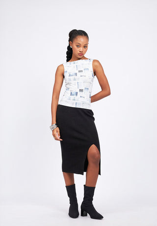 Printed Boat Neck Sleeveless Top