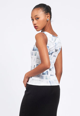 Printed Boat Neck Sleeveless Top