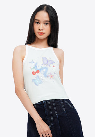 Printed Y2K Halter Tank Top