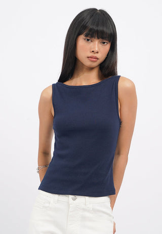 Boat Neck Fitted Sleeveless Top