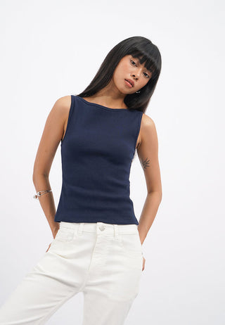Boat Neck Fitted Sleeveless Top
